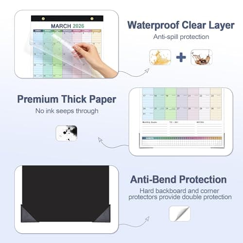 ANYZONE Desk Calendar 2026-2027, 18 Months Calendar from Jan. 2026 to Jun. 2027, 11" x 14" Desktop/Wall Monthly Calendar with Corner Protectors, Ample Space & Habit Tracker for Home School Office - Thumbnail 4