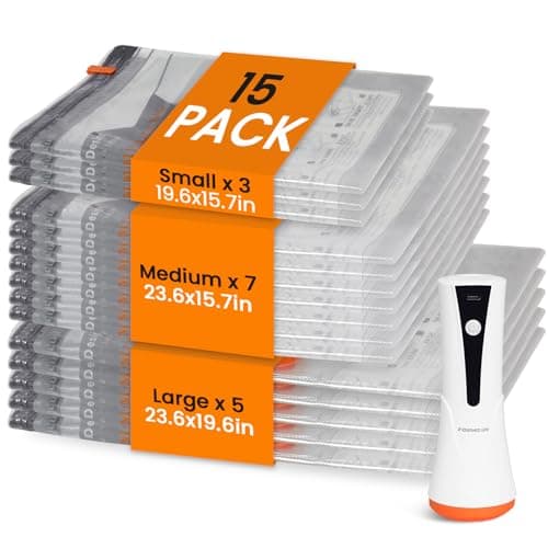 Vacuum Seal Bags for Clothing Travel with Rechargeable Cordless Pump, 15 Pack Compression Space Saver Bags for Packing, Luggage and Seasonal Storage - Image 1