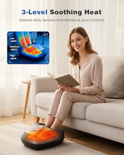 KING RELAX Shiatsu Foot Massager with Heat, 2026 Upgraded Deep Kneading and Squeeze Massage for Plantar Fasciitis, LCD Touch Panel & Remote Control, Modern Sculpted Design, Fits Up to Men Size 14 Gray - Thumbnail 4