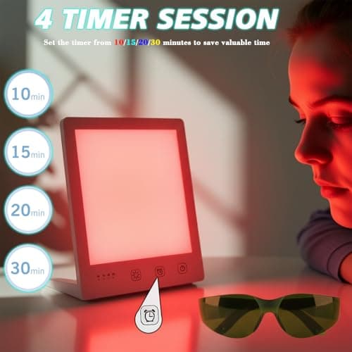 Red LED Light Therapy Lamp for Face, 5-Color Facial Beauty Device with 630nm & 850nm Near Infrared Red Light Therapy for Desk with Adjustable Stand, Timer and Protective Glasses, Home and Travel Use - Thumbnail 6