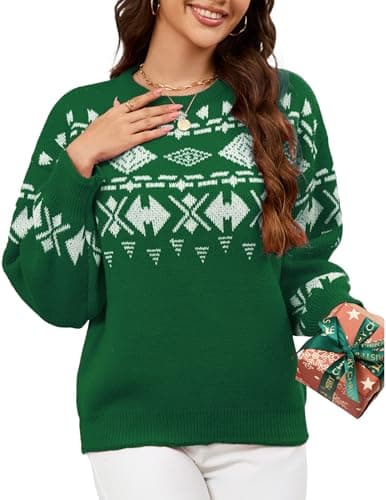 GAMISS Women's Long Sleeve Crewneck Casual Sweaters Aztec Print Graphic Trendy Loose Knitted Jumper Pullover Sweater Classic Green M - Image 1