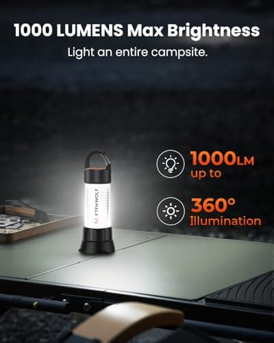 ETENWOLF 2-in-1 Lantern and Flashlight,6 Modes 1000LM Rechargeable Camping Light,5000mAh Super Bright Flashlight with UV,Waterproof Portable Tent Light for Camping,Emergency Light,Power Outage - Thumbnail 3