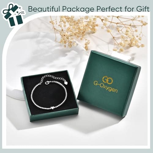 Goxygen Heart Tennis Bracelet for Women - 14K Gold Plated Heart Cubic Zirconia Link Bracelet, Dainty Adjustable Gold Chain, Trendy Stacking Anniversary Birthday Valentine’s Day Jewelry Gift for Her Girfriend Daughter (silver) - Thumbnail 6