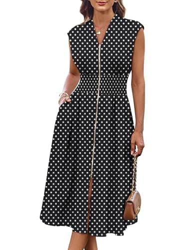 GRACE KARIN Business Casual Dresses for Women 2026 Summer Flowy Vintage A Line Dress Black Polka Dot XL - Image 1