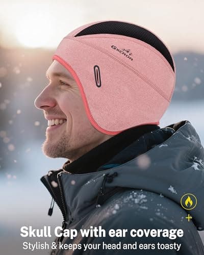 GXCROR Winter Helmet Liner Skull Cap, Fleece Lined Warm Cycling Cap with Glasses Holes, Thermal Hat Beanie for Men Women Pink - Thumbnail 5