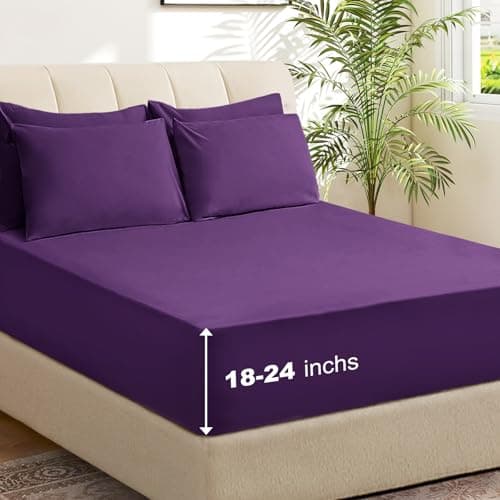USXIBEI 4 Piece Twin Sheet Set – Breathable & Cooling Bedding Set with 18-24 Inch Deep Pockets - 1 Flat & 1 Fitted Sheet & 2 Pillowcases（Twin Purple - Image 1