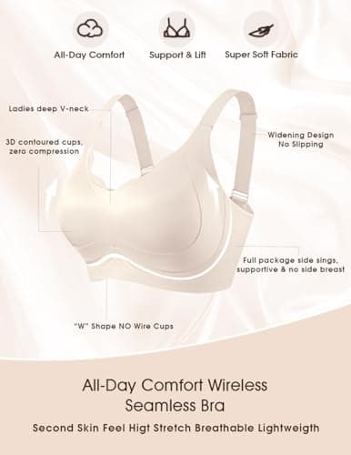 SHIJIALI Womens Wireless Bra Supportive Seamless Bras Full Coverage Push Up Comfortable No Underwire Tshirt Bras Nude - Thumbnail 5