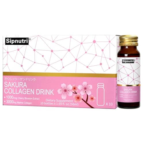 Sipnutri Sakura Collagen Drink - Gift for Mother - Marine Peptides Liquid Shot Hydrolyzed with Cherry Blossom & Mangosteen Extract, Supports Skin Hydration, Hair & Nail Health – 1.69 fl oz x10 - Image 1