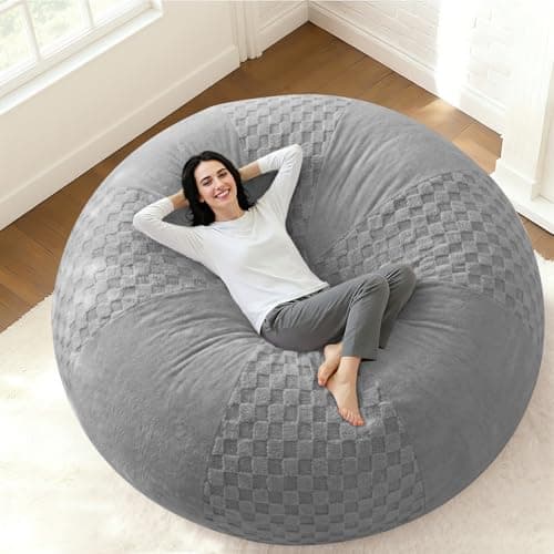 HABUTWAY 4FT Bean Bag Chair Teardrop Beanbag Chair with Memory Foam Filled Soft Plush Leaf alongside Checkboard Bean Bag Sofa with Removable Cover for Living Room,Bedroom-Plush Light Grey