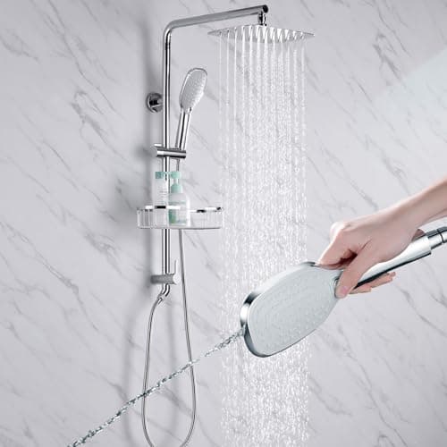 Rain Shower System with 304Stainless Steel Shelf, 12 Inch Rainfall Shower Head System with Handheld Spray, SonTiy Dual Shower Combo with Height Adjustable Holder, Brass Diverter, 1.8 GPM, Chrome - Image 1