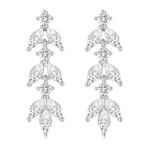 EAMTI Bridal Silver Dangle Earrings for Women Cubic Zirconia Leaf Crystal Bridal Wedding Earrings 925 Sterling Silver Post Marquise Cut Earring for Bride Prom - Image 1