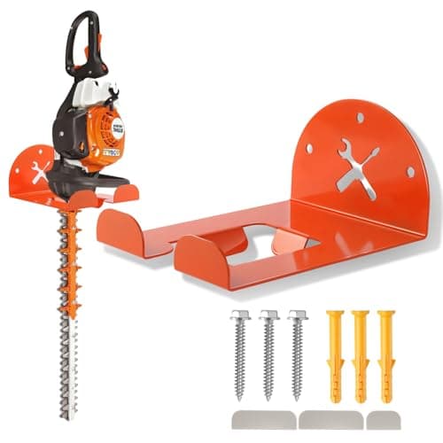 Upgraded Trimmer Rack Wall Mount - 8" Heavy Duty Weed Eater Hanger for Garage Wall, Garden Power Tool Holder Organizer Hooks for Grass Trimmer, Hedge Trimmer, Leaf Blower and Chainsaw, Orange, 1 Pack - Image 1