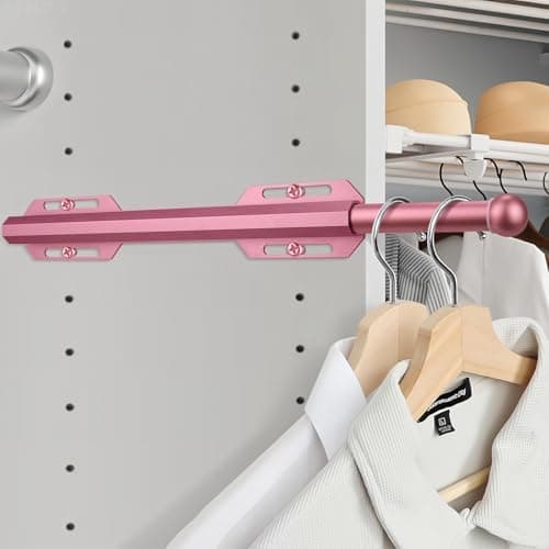 Valet Rod For Closet Pull Out, Heavy Duty Adjustable Valet Rod For Closet, Laundry Room, Bedroom, Bathroom(Cherry Blossom Pink) - Image 1