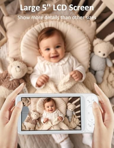 Buradin 1080P Baby Monitor No WiFi, Pan Tilt 4X Zoom 5000mAh Battery Video Baby Monitor with Camera and Audio, 2-Way Talk, Night Vision, VOX, 1200FT - Thumbnail 5