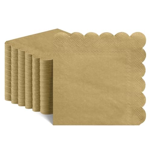 NatNarr 120 Pcs Cocktail Napkins Gold Napkins Disposable Scalloped Dessert Beverage Napkin Gold Party Napkin for Wedding, Birthday, Celebrate, 5 x 5 Inch - Image 1