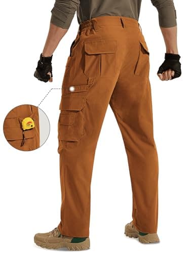 MOURCE Cargo Pants for Men Lightweight Waterproof - Ripstop Quick Dry Work Pants Men with Pockets, Brown 32L - Thumbnail 4