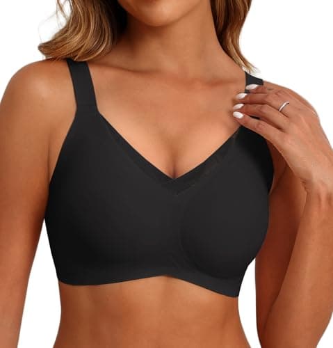 SHIJIALI Jelly Bras for Women No Underwire V Mesh Push Up Wireless Bralettes Seamless Soft Comfort Everyday Tshirt Bra Black - Image 1
