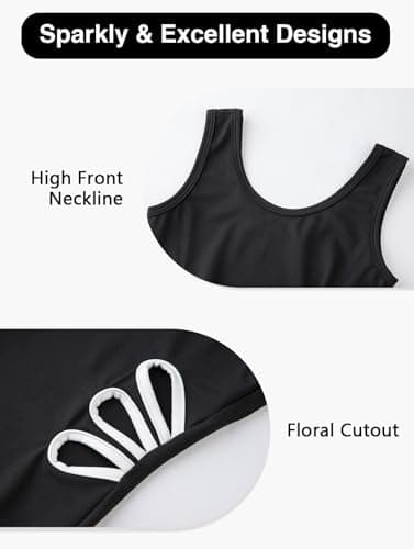 HOZIY Girls Gymnastics Outfit Suze 9-10 Years 3 Piece Sleeveless Tumbling with Shorts Black Floral Cutout Unitards Biketards Leotards Clothes - Thumbnail 3