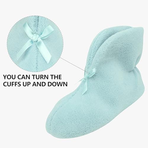 Forfoot Slipper Boots, Fluffy Boot Slippers for Women Coral Fleece Fabric Indoor House Slip On Winter Bootie Slippers Light Blue Office Shoes Size 9.5 - Thumbnail 5