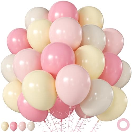 Pink and Yellow Balloons, 60Pcs 12 Inch Pastel Pink Light Pink Yellow Sand White Balloons for Baby Shower Bridal Shower Anniversary Wedding Bee Bear Themed Birthday Party Decorations - Image 1