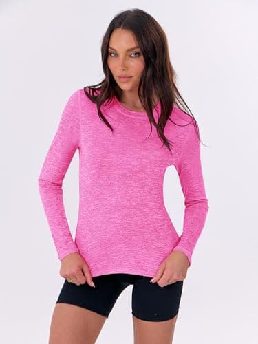 ANRABESS Womens Long Sleeve Workout Quick Dry Fitted Yoga Gym Athletic Shirts Hot Pink Small - Thumbnail 6