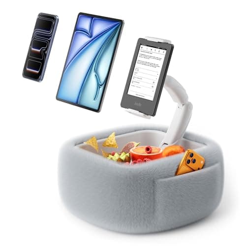 LULULOOK Ultra Fluffy Kindle Pillow Stand for Reading, Lap Tablet Pillow Stand with Snack Bowl & Flodable Arm Compatible with iPad, Phone and 4.7-14.6” Tablet for Book Reading in Bed - Image 1