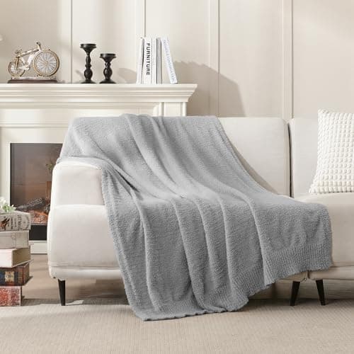 JOOJA Knit Throw Blanket Super Soft Warm Blanket for Couch Lightweight Fluffy Blanket for Bed Sofa 60x80 Inches Grey - Thumbnail 2