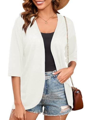 Heymoments Cardigan for Women White X-LargeDraped 3/4 Sleeve Open Front Lightweight Casual Soft Drape Summer Fall Kimonos Cardigans - Image 1