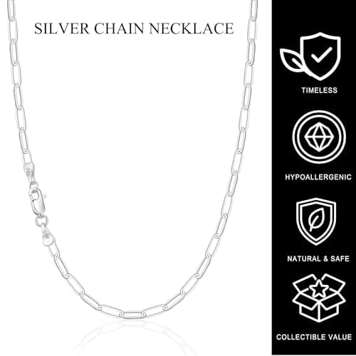 IEFWELL Silver Chain Necklace for Women - 3.5mm Silver Paperclip Chain Necklace, 22 inches Sturdy Hypoallergenic Chains, Jewelry Gifts for Men Girlfriend - Thumbnail 5