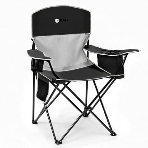 Portable Outdoor Folding Chair with Cup Holder & Cooler Bag - Breathable Mesh, Wide Armrests, Ergonomic Design for Camping, Beach, Backyard - Includes Storage Bag & Bottle Opener (Black/Green/Red) - Image 1