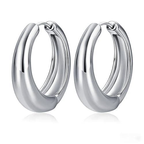 PerogeerJew 14K Gold Plated Hoop Earrings for Women Trendy, 30MM Medium Thick Costume Silver Chunky Womens Earring Hoops Non Tarnish Jewelry Gifts - Image 1