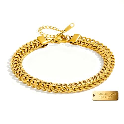 Alegend Titanium Steel (Not Rust, Resist Corruption, Easily Clean) 18K Gold Woven Bracelet with Adjustable Chain - A Must - Have Gift for Womentylish, Durable & Ideal Giftable Chain - Image 1