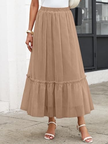 ANRABESS Maxi Skirts for Women Tulle Long Tiered Elastic High Waisted A Line Flowy Dressy Casual Skirt 2026 Fall Trendy Nutmeg Small - Thumbnail 5