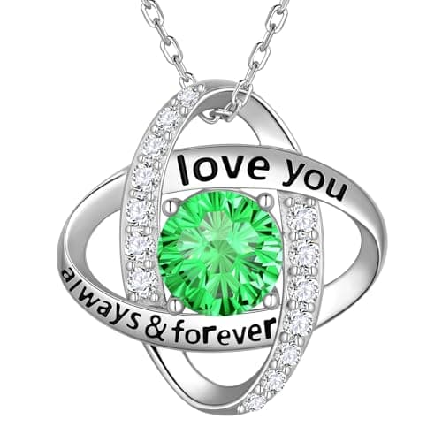 Birthstone Love Knot Pendant Necklace - 925 Sterling Silver Firework-Cut Cubic Zirconia Love You Forever Necklace Anniversary Birthday Jewelry Gift for Women Wife Mom Daughter (E.May) - Image 1