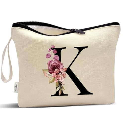 Vavabox A-Z Personalized Makeup Bag, Birthday Gifts for Women Mom, Gifts for Best Friend, Bride Bridesmaid Cosmetic bag (K, Yellow) - Image 1