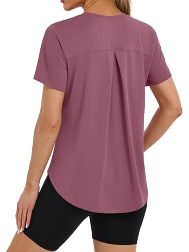 BKRIVE Running Shirts for Women Moisture Wicking Athletic Tee Side Slit BeanRed L - Image 1
