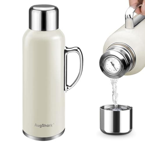 Augshark 34 oz Insulated Water Bottle, Double Wall Vacuum Stainless Steel Water Flask Jug with Handle & Metal Mechanical Temperature Measuring Cup Lid, Leakproof Travel Bottle Keep Cold 36h Hot 24h - Image 1