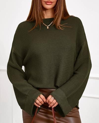 KIRUNDO Oversized Sweaters for Women Ribbed Knit Chunky Long Sleeve Tunic Sweater Pullover Tops Fall Winter Clothing(Army Green, X-Large) - Thumbnail 6