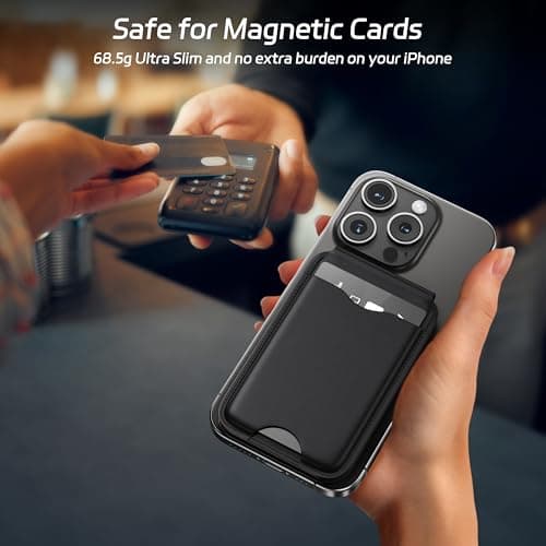 LULULOOK Magnetic Wallet Stand for Phone, 2-in-1 Full Grain Leather Mag-Safe Card Holder for iPhone 16/15/14/13/12 Plus Pro Max Series, Mobile Phone Wallet w/3 Card Slots, Not for iPhone Mini - Black - Thumbnail 5