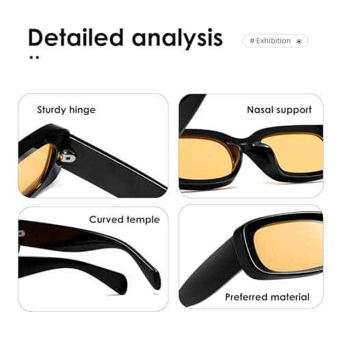 kimorn Retro Rectangle Sunglasses for Women Men Thick Frame Sun Glasses UV Protection Shades K1703 (Black/Orange) - Thumbnail 5