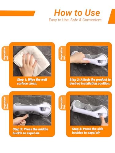 2-Pack Heavy Duty Suction Grab Bars 3 Suction Cups No Drill Removable Safety Handrails for Seniors Elderly Disabled Waterproof for Bathroom Shower Tub Toilet Supports Up to 250 LBS 113.4 KG - Thumbnail 2