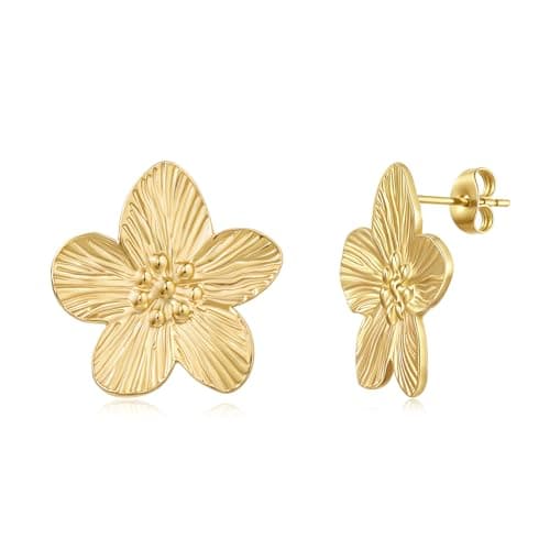 EINNULEIN 18K Gold Plated Gold Flower Earrings For Women Trendy Dainty Small Flower Statement Earrings Hypoallergenic Floral Stud Earring Jewelry Gifts for Her - Image 1