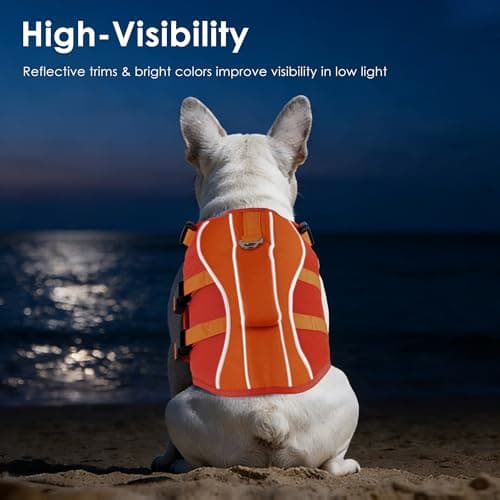 Dog Life Jacket, High Buoyancy Dog Life Vest with Handle for Swimming Boating, Adjustable Swimming Vest with Reflective Trim for Small Medium Large Dogs - Orange, XL - Thumbnail 5