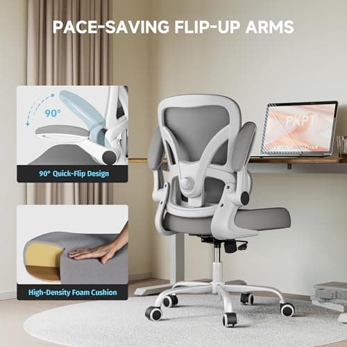 PKPT Mesh Office Chair, 330LBS Ergonomic Comfy Desk Chair with Adjustable Lumbar Support, Executive Computer Chairs for Home Office, White - Thumbnail 6