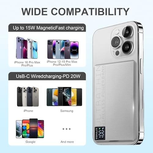 Magnetic Portable Charger 5000mAh with 15W Wireless & 20W PD Fast Charging,Ultra-Slim Travel-Ready Design,LED Display & Premium Metal Shell,Compatible with iPhone 16/15/14/13 Pro/Pro Max/Plus - Thumbnail 6