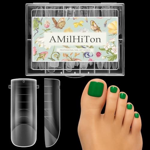 AMilHiTon Clear Polygel Dual Nail Forms for Toes, Long Square Dual Forms, Pre-designed French Line, Reusable Press on Toenails for Women Art Supplies Home DIY Nail Salon 120PCS 12Sizes