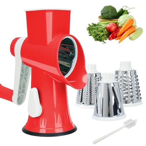 Rotary Cheese Grater with Handle-Versatile Cheese Grater Non-Slip Suction Base,Cheese Shredder & Food Slicer for Cheese,Carrots, Cucumbers,Nuts-Compact & Easy Clean Kitchen Kitchen Tool (red) - Image 1