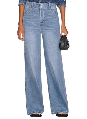Sidefeel Womens Wide Leg Jeans High Waisted Stretchy Straight Leg Tummy Control Denim Pants Iceland Blue Size 16 - Image 1