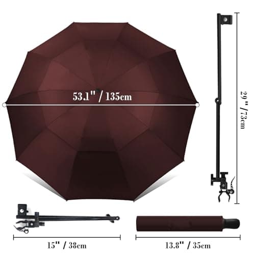 DUOUPA Adjustable Sun Umbrella with Clamp Clip - 53" UPF 50+ Portable Folding Umbrella for Patio, Beach Chairs, Camping, Wheelchair & Outdoor Use (Wine Red 53"/Type A - Thumbnail 3