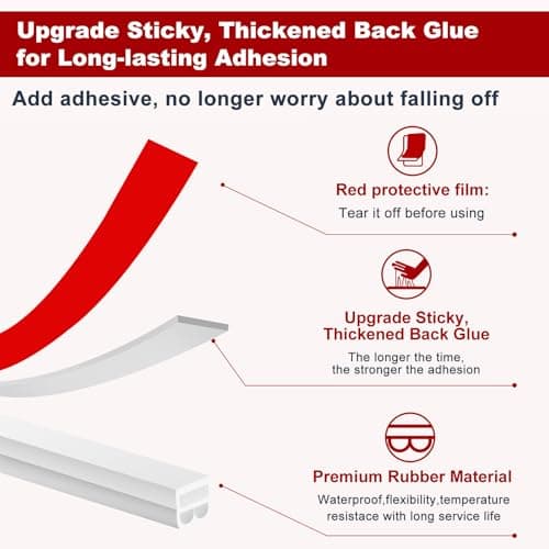 40FT Rubber Weather Stripping Door Seal, Self Adhesive Door Insulation Strip, Block Drafts, Multi-Layer Soundproof, Weatherstripping for Door Frame and Windows (White) - Thumbnail 6